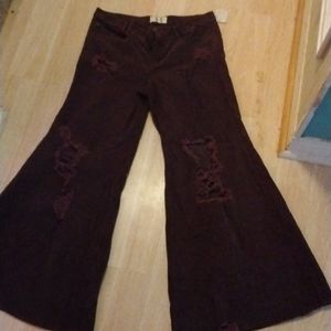 Free people wide leg distressed flare brown courdaroy